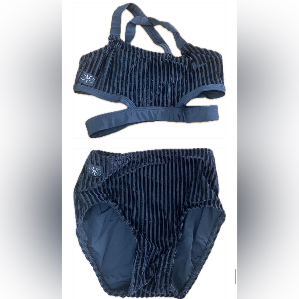 Kandi Kouture Dancewear Set 
Striped black cutout top and matching briefs